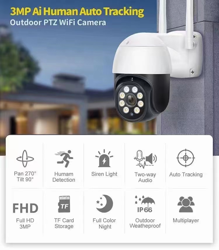 Caméra Dôme IP PTZ Sans Fil 3M - Smart Home Windows App avis et prix